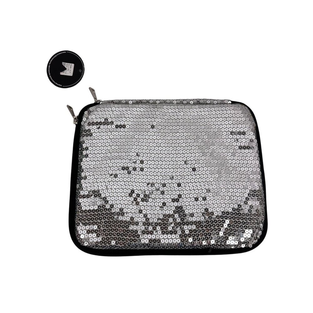 Sequin Silver Laptop Sleeve With Zipper Closure By Icing